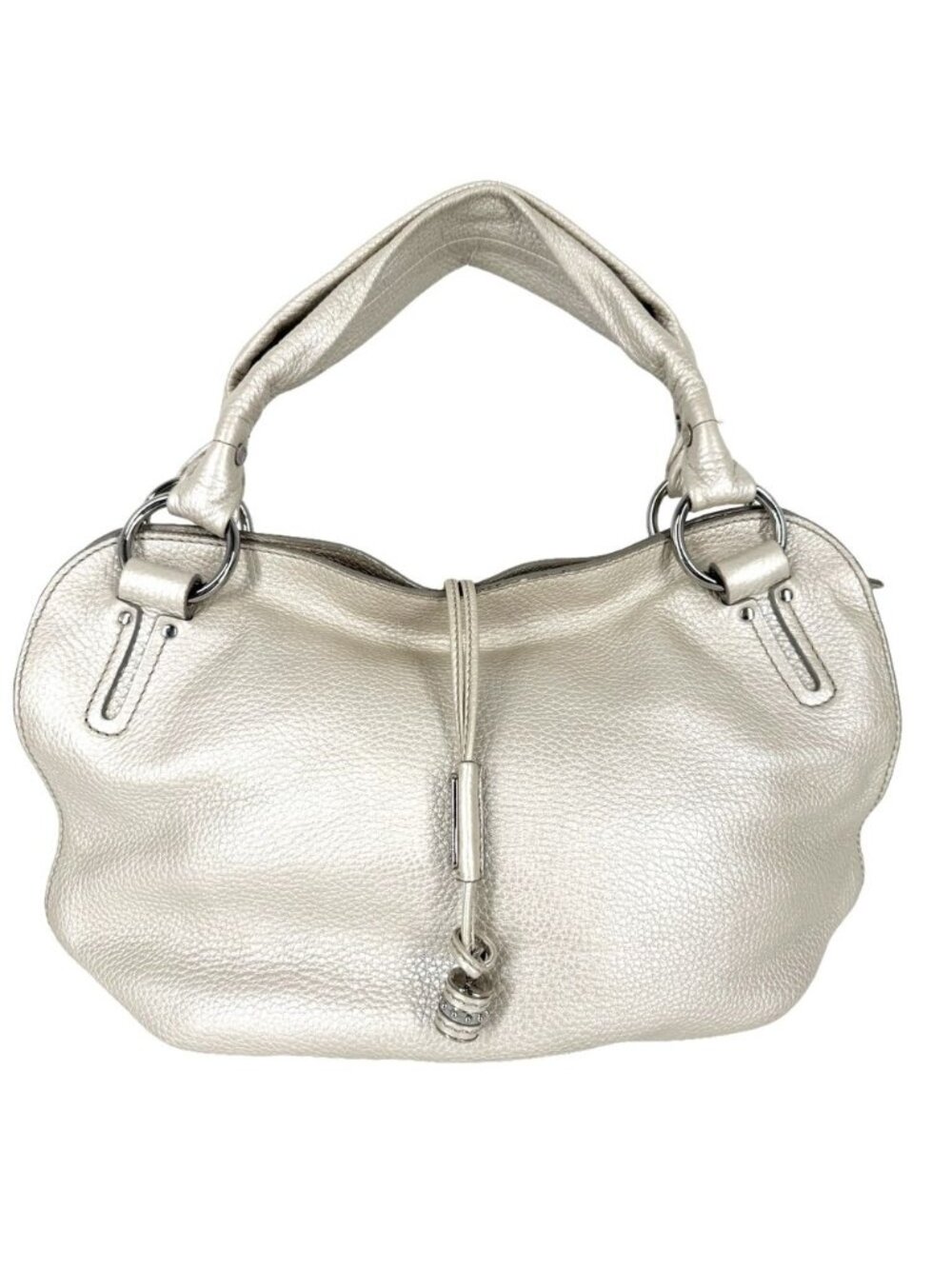 Celine Bittersweet Tote Metallic Shoulder Bag Leather Off White Silver